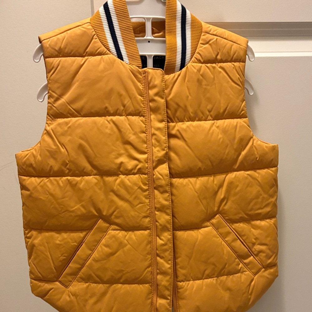 Mustard Quilted Puffer Vest with Striped Rib Collar